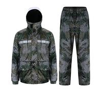 Yukirtiq Impermeabile Uomo per Attività All'aperto 2 Pezzi Set di Giacca e Pantaloni da Pioggia Tuta Antipioggia Riflettente Giacca Antipioggia a Poncho con Pantaloni, Mimetica, L