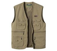 Yukirtiq Uomo Gilet Pesca Giubbino Senza Manica Gilet da Caccia Giacche da Lavoro con Tasche Safari Gilet da Fotografo, Cachi, M