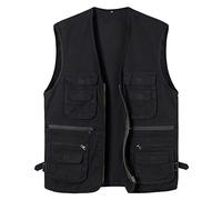 Yukirtiq Uomo Gilet Pesca Viaggio Tasche Gilet Sport Giubbino da Lavoro Cronista Caccia Fotografi All'aperto Gilet Safari Giacche senza maniche con Multi-Tasche, Nero, 7XL