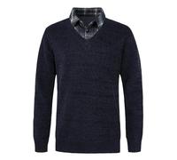 Yukirtiq Uomo Maglione Colletto di Camicia Pullover Maniche Lunghe Maglia Chenille Maglioncino Scollo a V Autunno Inverno 2 in 1 Maglione da Ufficio, Blu, XL