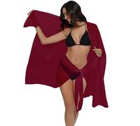 Yukiuiny 2 Pezzi Copricostumi e Parei in Chiffon Morbido per Donna per Mare, Piscina e Spiaggia,Sarong per Costume da Bagno-(2 x Rosso Vino-Triangolo+Rettangolo)