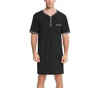 Yukiuiny - Camicia da notte da uomo a maniche lunghe, lunghezza al ginocchio, in jersey, in cotone, morbida e fresca, pigiama per la notte per l'ospedale, 4XL