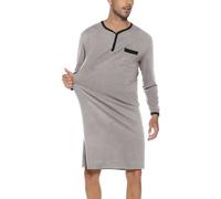 Yukiuiny Camicia da notte da uomo in cotone, pigiama a maniche lunghe, maniche corte, top di pigiama da uomo, maglietta lunga girocollo con bottoni per abbigliamento interno, maglietta di grandi