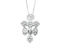 Yukymui Collana con croce di perdono con croce di San Benedetto e medaglia miracolosa con ciondolo a tripla croce, gioiello religioso cattolico, per battesimo, comunione, cresima, One Size, Lega di