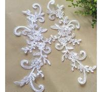 Yulakes 2 toppe in pizzo bianco con paillettes a forma di fiore, decorazione per indumenti, accessori da cucire su stoffa, costumi artigianali (bianco puro)