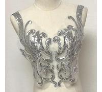 Yulakes Argento Ricamo Pizzo Applique Patch Argento Paillettes Pizzo Scollo Collare Matrimonio Nobile Abito Da Sposa Fai da te Decorazione Abbigliamento Accessori