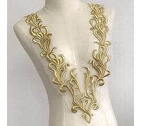 Yulakes Gold Ricamo Pizzo Applique Patch Paillettes Oro Pizzo Scollo Collo Abito Elegante da Cerimonia Ricamo DIY Vestito da Sposa Decorazione Abbigliamento Accessori (Style 2)