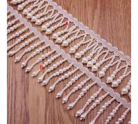 Yulakes Nappe di seta bianca con frange e nappe con perle, nastro di pizzo con perline, per cucito, abbigliamento, bordo, tenda, ciondolo con nappe (stile A)