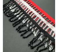 Yulakes Nastro con strass e perline di vetro, nappa, frange con perline di cristallo, frangia da cucito, per fai da te, abbigliamento, decorazione di nozze, 5,5 cm (argento)