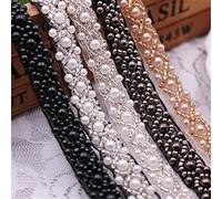 Yulakes Nastro in pizzo con perline e perle, decorazione per abiti da sposa, colletti, maniche in pizzo, per fai da te (champagne)