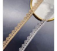 Yulakes Nastro in pizzo dorato e argento, di alta qualità, per cucito, bordatura in pizzo, per matrimonio, artigianato, accessori fai da te, 1,4 cm (oro)