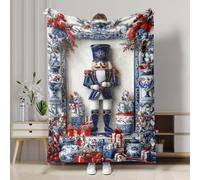 Yule Coperta in pile con motivo schiaccianoci, decorazione invernale blu e bianca per il paese delle meraviglie invernale, morbida coperta calda e accogliente per divano e letto, per tutte le stagioni