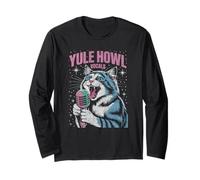 Yule Howl Cat Che Canta Le Vacanze di Natale Rock N Roll Maglia a Manica