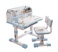 yulewiix Set di sedie e tavolo da studio per bambini, regolabile in altezza, set di sedie con motivo cartoni animati, grande tavoletta da scrittura, biblioteca, per scuola, blu