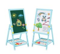 YULEYU Lavagna in legno per bambini, Art Kids Easel cavalletto per l'arte Mini Blue Lavagna bifacciale e lavagna per bambini con numeri e altri accessori per bambini e bambini.