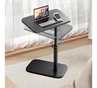 YuLiMirich Tavolino a forma di C, girevole a 360°, regolabile in altezza, con guide per tablet per cellulare, tavolino da caffè in legno, per camera da letto, soggiorno, ufficio (nero)