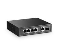 YuLinca Switch mini Gigabit PoE a 6 porte con 4 porte PoE+, 1 uplink Gigaibt RJ45, 1 Gigabit SFP, IEEE802.3af/at, max 65 W, in metallo senza ventole Plug & Play Ethernet
