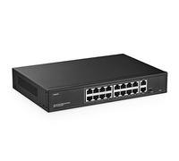 YuLinca Switch Poe a 16 Porte, Porte Poe+ da 10/100Mbps, 2 Uplink Gigabit Ethernet, IEEE802.3af/at, Max 200W, VLAN e Poe Extend 250m, Switch Ethernet Non gestito Senza Ventola con Montaggio a Rack