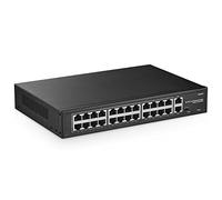 YuLinca Switch Poe a 24 Porte, Porte Poe+ da 10/100Mbps, 2 Uplink Gigabit Ethernet, IEEE802.3af/at, Max 300W, VLAN e Poe Extend 250m, Switch Ethernet Non gestito Senza Ventola con Montaggio a Rack