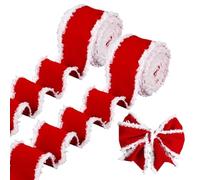 Yulokdwi Nastro Natalizio Per Incarto | Rosso Con Rifiniture Bianche - Nastro Di Iuta Per Le Decorazioni Di Natale | Per Albero Bouquet Ghirlanda Torta Tavolo Festa Raduno Familiare Matrimonio