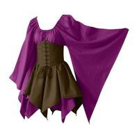 YULONGESS Abito Celtico Donna Celtico Vintage Vestito Da Steampunk Gotico Da Palazzo Medievale Costumi Di Halloween Curvy Rinascimentale Abito Da Sera Con Maniche Svasate Cosplay Costume Da Strega