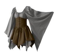 YULONGESS Abito Celtico Donna Celtico Vintage Vestito Da Steampunk Gotico Da Palazzo Medievale Costumi Di Halloween Curvy Rinascimentale Abito Da Sera Con Maniche Svasate Cosplay Costume Da Strega