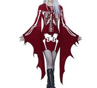 YULONGESS Halloween Abito Da Donna Elegante Strega Costumi Di Halloween Medievale Con Maniche a Pipistrello Vestito Da Steampunk Sexy Rinascimentale Costume Da Strega Teschio Cosplay Abito Da Vampiro
