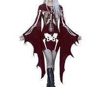 YULONGESS Halloween Abito Da Donna Elegante Strega Costumi Di Halloween Medievale Con Maniche a Pipistrello Vestito Da Steampunk Sexy Rinascimentale Costume Da Strega Teschio Cosplay Abito Da Vampiro