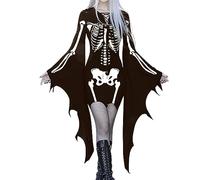 YULONGESS Halloween Abito Da Donna Elegante Strega Costumi Di Halloween Medievale Con Maniche a Pipistrello Vestito Da Steampunk Sexy Rinascimentale Costume Da Strega Teschio Cosplay Abito Da Vampiro