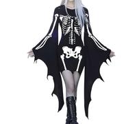 YULONGESS Vestito Medievale Donna Elegante Con Maniche a Pipistrello Vestito Da Steampunk Strega Curvy Costumi Di Halloween Horror Rinascimentale Costume Da Strega Teschio Carnevale Abito Da Vampiro