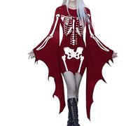 YULONGESS Vestito Medievale Donna Elegante Con Maniche a Pipistrello Vestito Da Steampunk Strega Curvy Costumi Di Halloween Horror Rinascimentale Costume Da Strega Teschio Carnevale Abito Da Vampiro