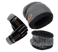 YULOONG Beanie Hat Sciarpa Guanti Set Inverno Cappello lavorato a maglia Scaldacollo Touch Screen Guanti da guida Unisex