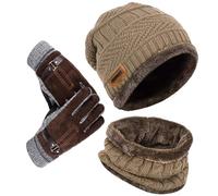 YULOONG Beanie Hat Sciarpa Guanti Set Inverno Cappello lavorato a maglia Scaldacollo Touch Screen Guanti da guida Unisex
