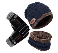 YULOONG Beanie Hat Sciarpa Guanti Set Inverno Cappello lavorato a maglia Scaldacollo Touch Screen Guanti da guida Unisex