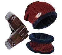 YULOONG Beanie Hat Sciarpa Guanti Set Inverno Cappello lavorato a maglia Scaldacollo Touch Screen Guanti da guida Unisex