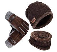 YULOONG Beanie Hat Sciarpa Guanti Set Inverno Cappello lavorato a maglia Scaldacollo Touch Screen Guanti da guida Unisex