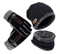 YULOONG Beanie Hat Sciarpa Guanti Set Inverno Cappello lavorato a maglia Scaldacollo Touch Screen Guanti da guida Unisex