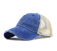 YULOONG Berretto da Baseball da Donna Mezza Maglia Messy Bun Coda di Cavallo Vintage Denim Ponycaps Cotone Regolabile Cappello da Sole Estivo Classic Sport Casual Berretto con Visiera B-Blu