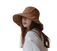 YULOONG Cappello da Secchiello Estivo da Donna Cappello a Tesa Larga da Viaggio Pieghevole Cappello da Sole Protezione UV Cappello da Spiaggia 100% Cotone Berretto da Esterno Marrone