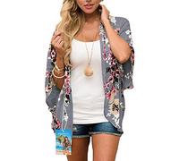 YULOONG Womens Cover Up Chiffon Stampa floreale Kimono Cardigan con scialle allentato Boho Camicetta casual estiva Top Costumi da bagno da spiaggia sexy Mantelle