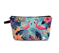 YULUENZE Borsa per il trucco con fenicottero floreale, piccola borsa organizer con cerniera, borsa cosmetica con stampa fenicottero, regalo di compleanno e San Valentino per amanti dei fenicotteri