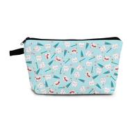 YULUENZE Borsa per il trucco dei denti dei cartoni animati con sfondo azzurro piccolo organizer con cerniera borsa cosmetica per denti in stile cartone animato regalo per dentisti pazienti dentali