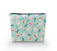 YULUENZE Borsa per il trucco dei denti dei cartoni animati con sfondo blu chiaro sacchetto organizzatore con cerniera Cartoon Dente Borsa cosmetica regalo per dentisti pazienti dentali infermiere