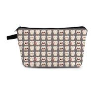 YULUENZE Borsa per il trucco dei denti dei cartoni animati con sfondo grigio, piccola borsa organizer con cerniera, borsa cosmetica per dentisti, pazienti dentali, infermiere, donne, HZT0569