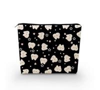 YULUENZE Borsa per il trucco dei denti dei cartoni animati con sfondo nero organizer con cerniera borsa cosmetica per denti in stile cartone animato regalo per dentisti pazienti dentali infermiere
