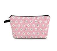 YULUENZE Borsa per il trucco dei denti dei cartoni animati con sfondo rosa piccola borsa organizer con cerniera borsa cosmetica per denti in stile cartone animato regalo per dentisti pazienti dentali