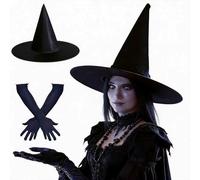 Yulun0328 Set cappello da strega e guanti lunghi da donna, accessori per costume da strega con cappello pieghevole da mago e guanti da strega da 53 cm, kit da strega per Halloween, cosplay, addio al