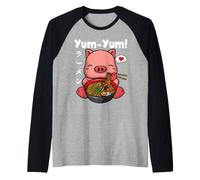 Yum Yum Anime Giapponese Ramen Noodle Carino Maiale Maglia con Maniche Raglan