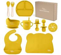 Yum Yum's Baby Set da 10 pezzi giallo per lo svezzamento - Kit completo per l'alimentazione del bambino con piatto sezionato, ciotole a ventosa, posate con paradenti, tazza di cannuccia, bavaglino e