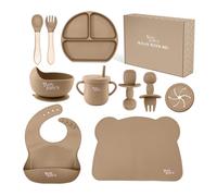 Yum Yum's Baby Set da 10 pezzi per lo svezzamento, kit completo per la pappa del bambino, con piatto sezionato, ciotole, posate con paradenti, cannuccia, bavaglino e tappetino, antiscivolo, per